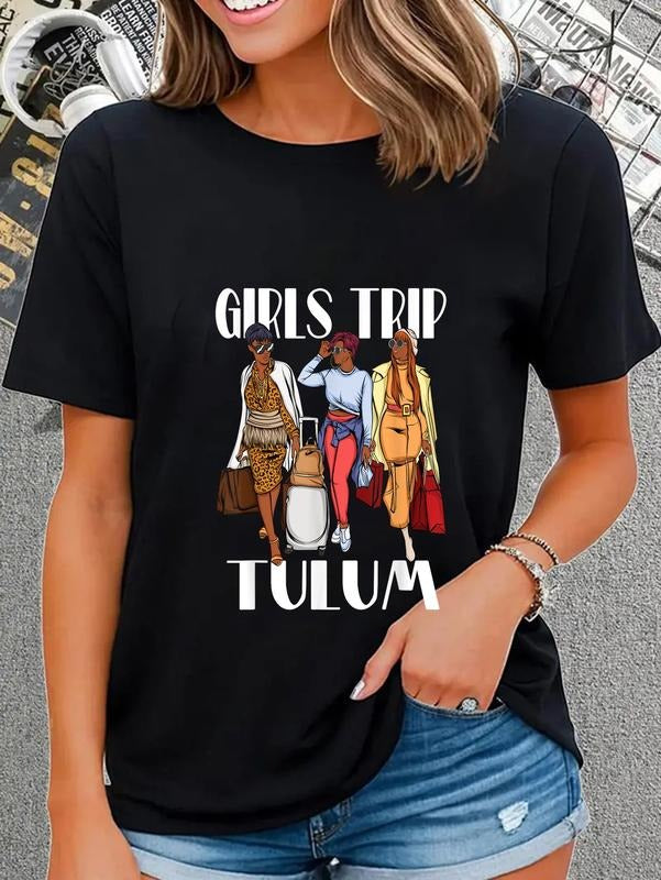 cotton Girls Trip Tulum Mexico 2025 Vacation Weekend Black Women T-Shirt casual Fashion graphic tees women Hoodie, Sweatshirt