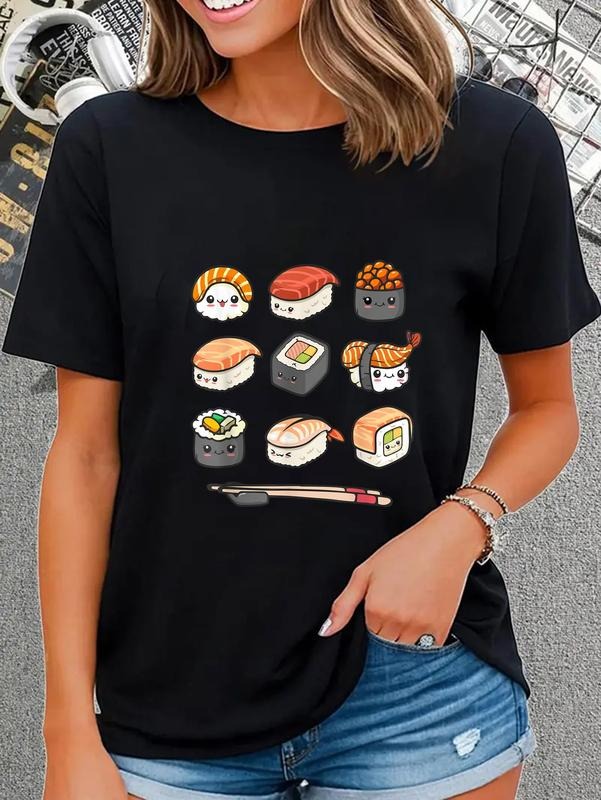 cotton Happy Sushi Anime Kawaii Set Japanese Food Lover Otaku Manga T-Shirt casual Fashion graphic tees for women Hoodie,...