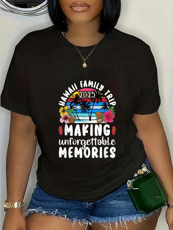 cotton Hawaii Family Trip 2025 Making Memories Hawaii Vacation T-Shirt casual Fashion graphic tees for women Hoodie,...