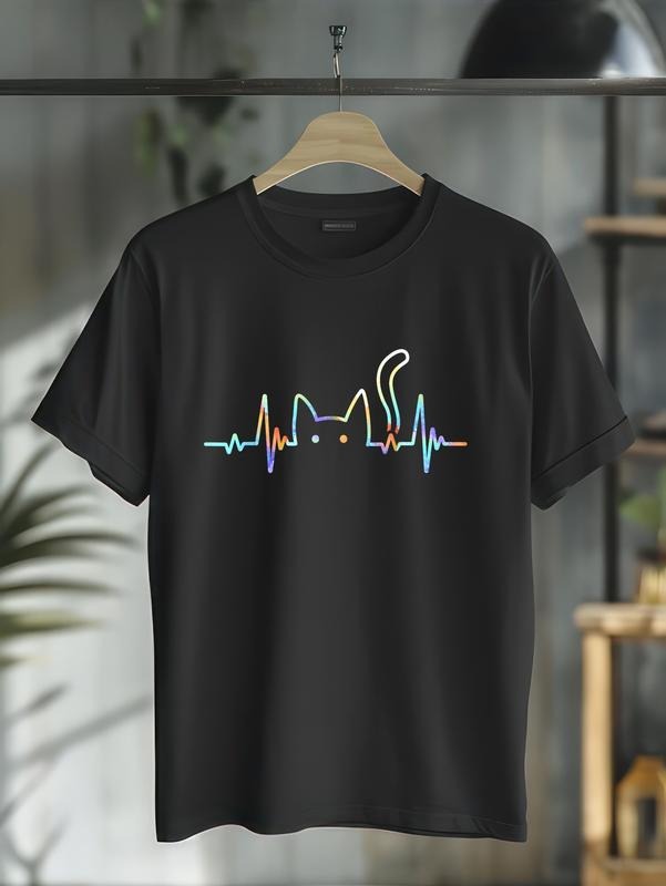 cotton Heartbeat Cat Lover Animal Silhouette Cute Cat T-Shirt casual Fashion graphic tees for women Hoodie, Sweatshirt