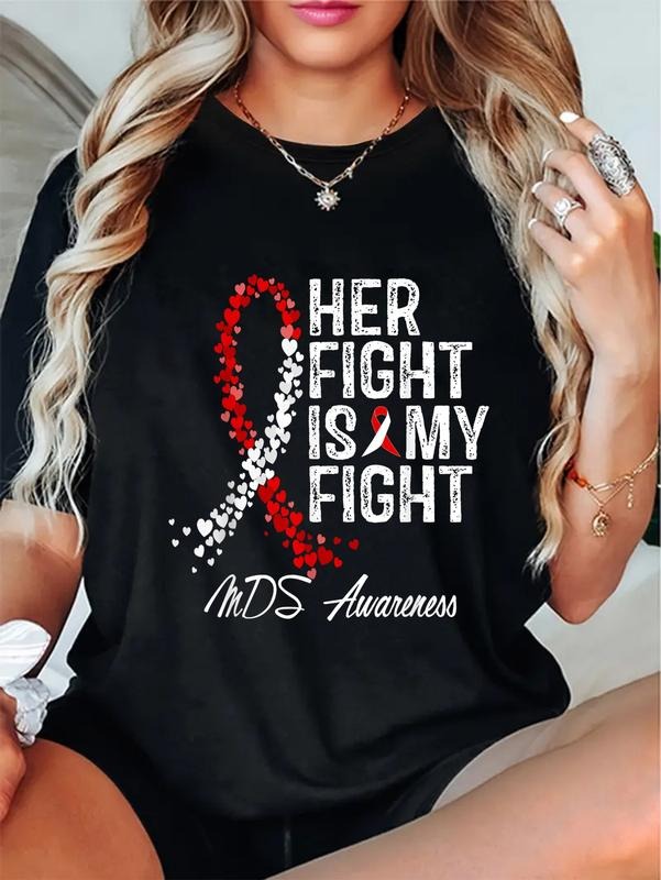 cotton Her Fight Is My Fight Myelodysplastic Syndrome MDS Awareness T-Shirt casual Fashion graphic tees women Hoodie,...