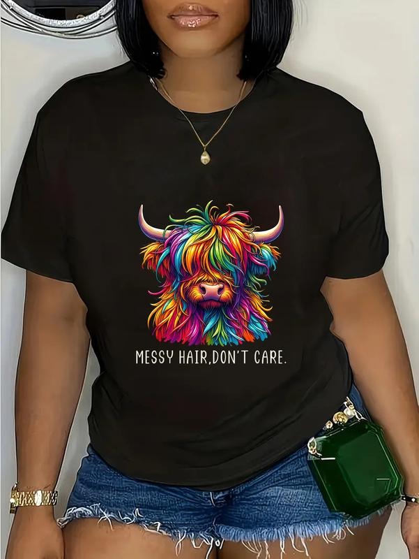 cotton Highland Cow Messy Hair Colorful T-Shirt casual Fashion graphic tees for women Hoodie, Sweatshirt | HypeCrazeTee.com