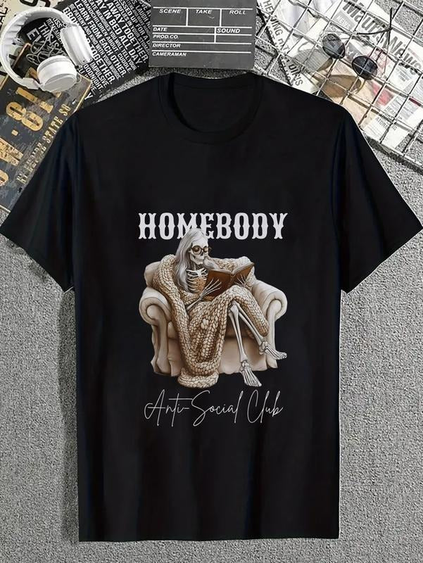 cotton Homebody Anti Social Club Funny Sarcastic Skeleton Women T-Shirt casual Fashion graphic tees for women Hoodie,...