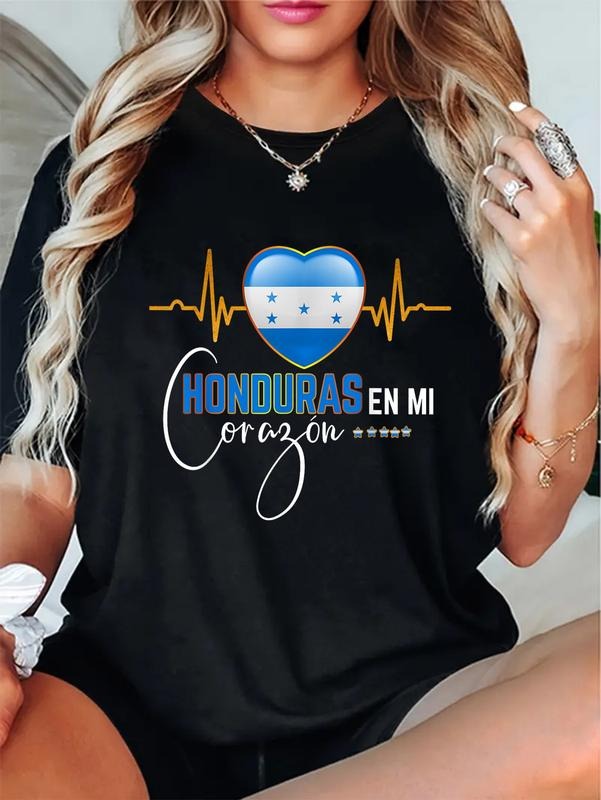 cotton Honduras en mi Corazon Hondurans Pride Matching T-Shirt casual Fashion graphic tees women Hoodie, Sweatshirt
