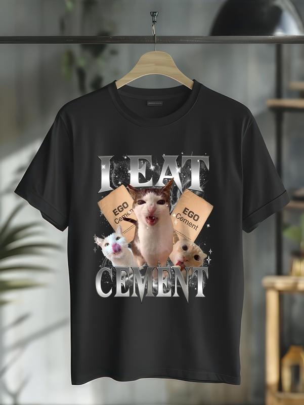 cotton I Eat Cement Cursed Cat Funny Oddly Specific Dank Meme Cat T-Shirt casual Fashion graphic tees for women Hoodie,...