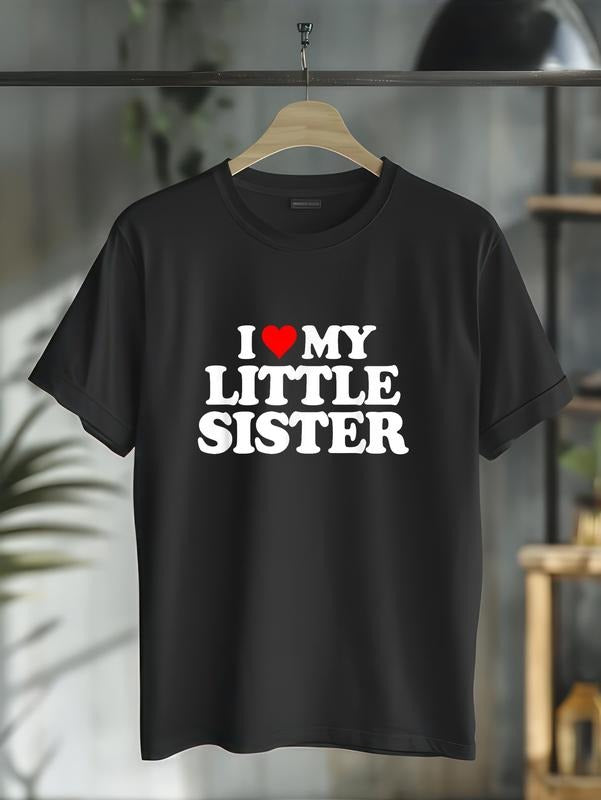 cotton I Love My Little Sister - Heart Funny Fun Gift Tee T-Shirt casual Fashion graphic tees women Hoodie, Sweatshirt