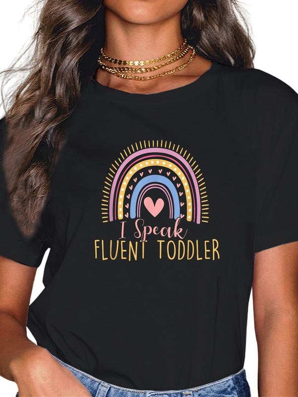 cotton I Speak Fluent Toddler Daycare Provider Nanny Pre-K Teacher T-Shirt casual Fashion graphic tees women Hoodie,...