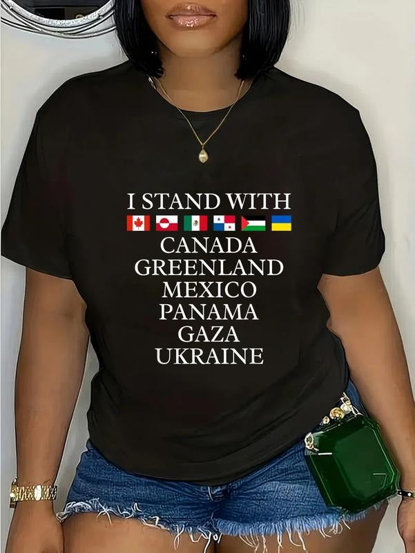 cotton I Stand With Canada Greenland Mexico Panama Gaza Ukraine T-Shirt casual Fashion graphic tees women style 03...