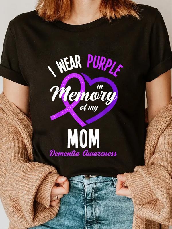 cotton I Wear Purple In Memory For My Mom Dementia Awareness T-Shirt casual Fashion graphic tees women Hoodie, Sweatshirt