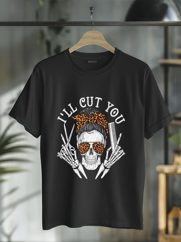 cotton I'll Cut You - Skull Hairdresser Hairstyle Haircutter Barber T-Shirt casual Fashion graphic tees for women Hoodie,...