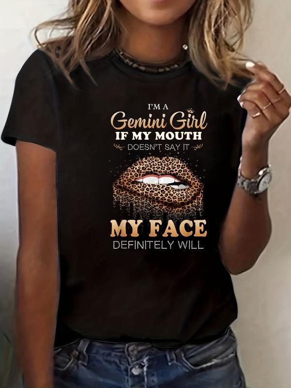 cotton I'm A Gemini Girl Funny Leopard Printed Birthday T-Shirt casual Fashion graphic tees for women Hoodie, Sweatshirt