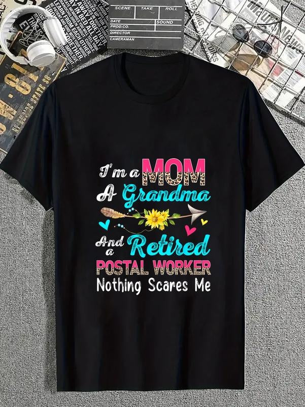 cotton I'm A Mom A Grandma And A Retired Postal Worker Flowers T-Shirt casual Fashion graphic tees for women Hoodie,...