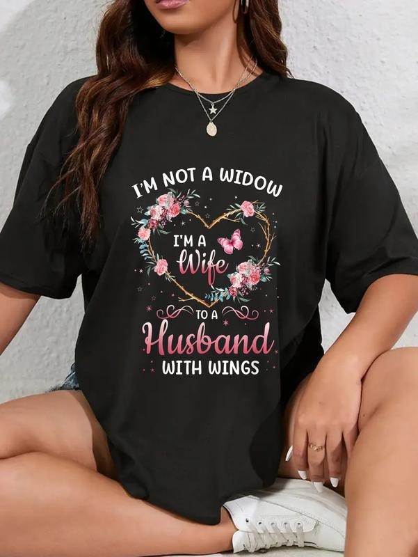 cotton I'm not a widow I'm a wife to a husband with wings T-Shirt casual Fashion graphic tees women Hoodie, Sweatshirt