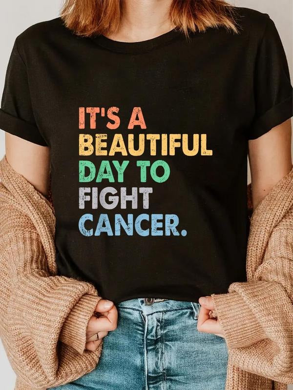 cotton It's A Beautiful Day To Fight Cancer Cancer Survivors Day T-Shirt casual Fashion graphic tees women Hoodie, Sweatshirt
