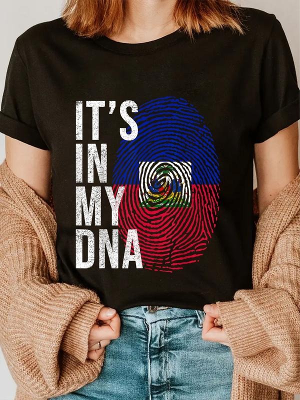 cotton It's In My DNA Haiti Flag Haitian Life Pride Haiti Patriotic T-Shirt casual Fashion graphic tees women style 02...