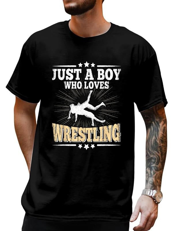 cotton Just A Boy Who Loves Wrestling Funny Wrestle Lover Wrestler T-Shirt casual Fashion graphic tees for women Hoodie,...