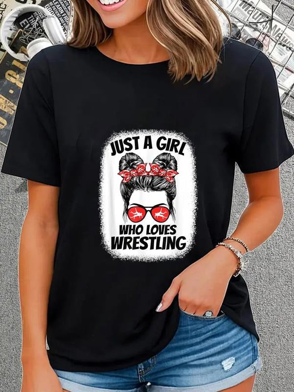 cotton Just A Girl Who Loves Wrestling Wrestler Girls  T-Shirt casual Fashion graphic tees women Hoodie, Sweatshirt