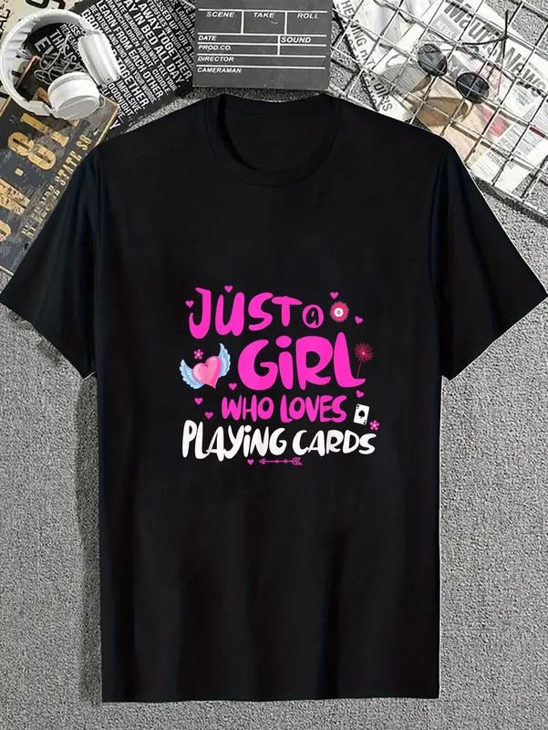 cotton Just a Girl Who Loves Playing Cards T-Shirt casual Fashion graphic tees for women Hoodie, Sweatshirt