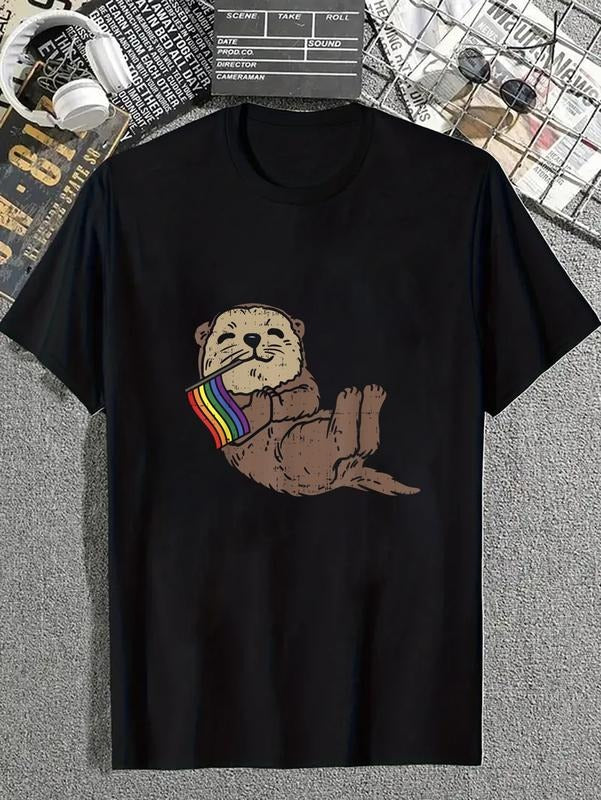 cotton LGBT Sea Otter Rainbow Flag Cute Gay Pride Animal Lover Gift T-Shirt casual Fashion graphic tees for women Hoodie,...