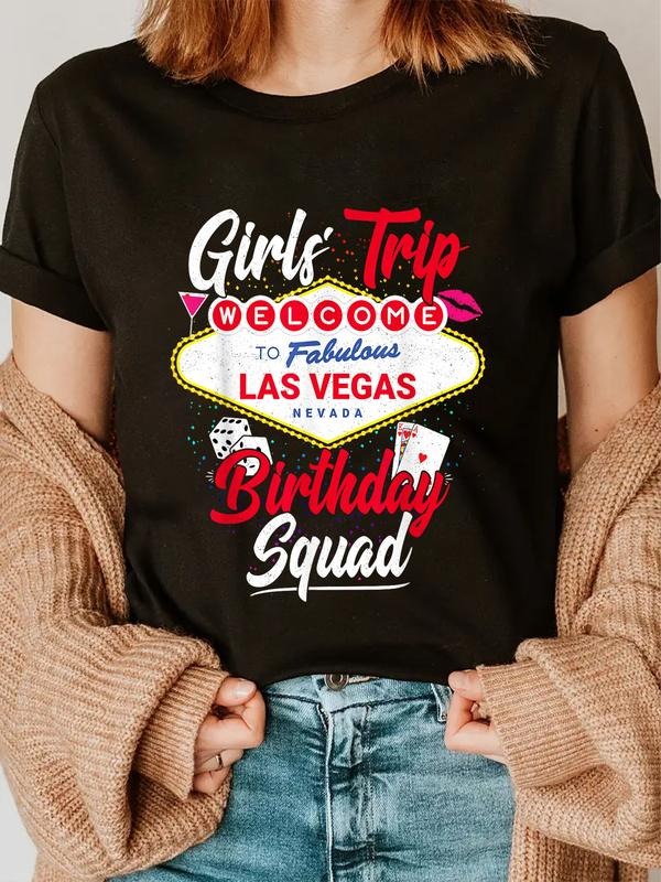 cotton Las Vegas Birthday Party - Girls Trip - Vegas Birthday Squad T-Shirt casual Fashion graphic tees women Hoodie,...