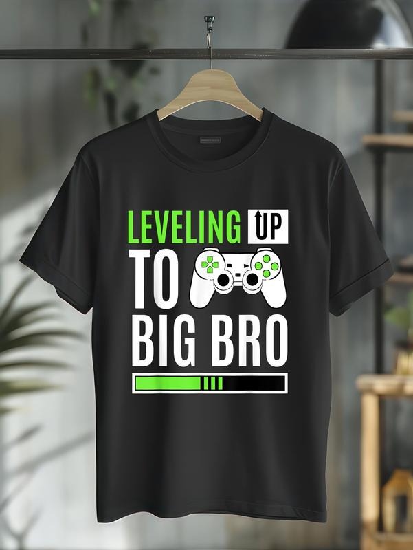 cotton Leveling Up To Big Bro Gamer Baby Announcement T-Shirt casual Fashion graphic tees women Hoodie, Sweatshirt