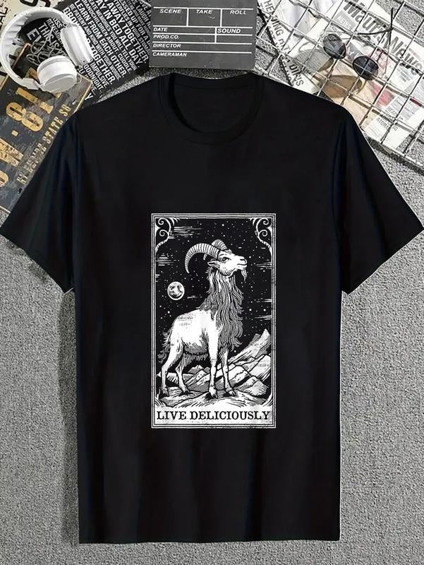 cotton Live Deliciously Tarot Card Shirt Wiccan Goat Pagan Occult T-Shirt casual Fashion graphic tees for women Hoodie,...