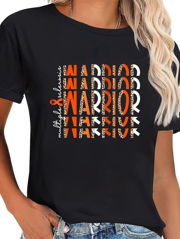 cotton MS Warrior Multiple Sclerosis Awareness Orange Ribbon T-Shirt casual Fashion graphic tees women Hoodie, Sweatshirt