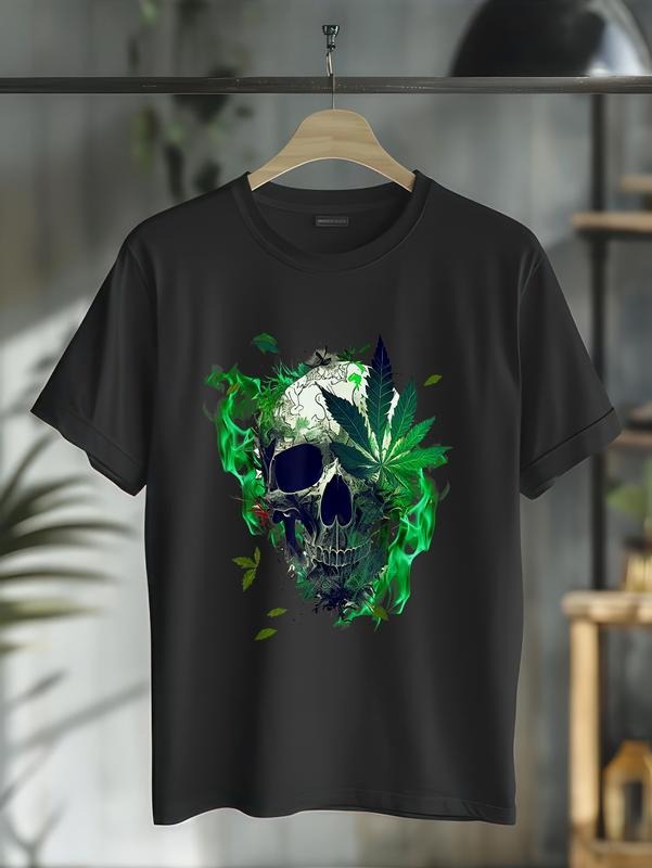 cotton Marijuana Skull Smoke Weed Cannabis 420 Pot Leaf Sugar Skull T-Shirt casual Fashion graphic tees for women Hoodie,...