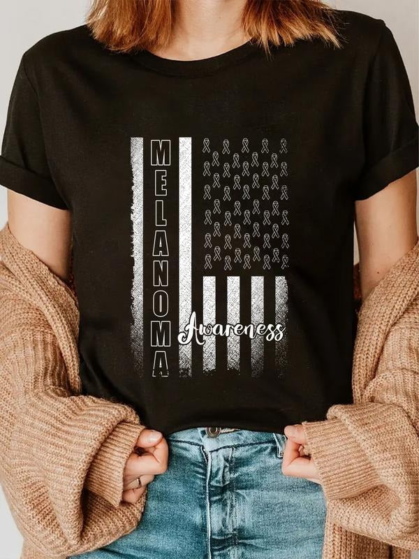 cotton Melanoma Awareness Survivor Skin Cancer T-Shirt casual Fashion graphic tees women Hoodie, Sweatshirt