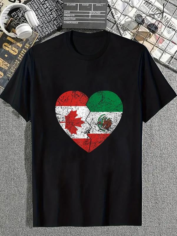 cotton Mexican Canadian Flags Heart | Canada Mexico Roots Heritage T-Shirt casual Fashion graphic tees women Hoodie,...