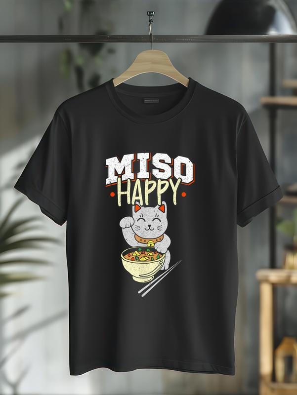 cotton Miso Happy - Japanese Food & Cat Lover Pun T-Shirt T-Shirt casual Fashion graphic tees for women Hoodie, Sweatshirt