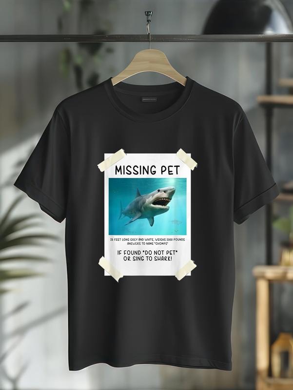 cotton Missing Pet Funny Shark T-Shirt casual Fashion graphic tees for women Hoodie, Sweatshirt | HypeCrazeTee.com