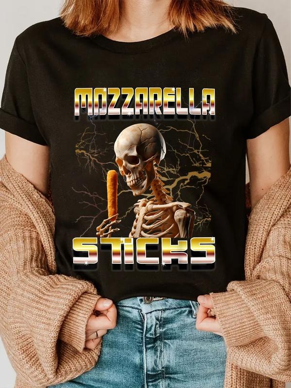cotton Mozzarella Sticks Bootleg Rap CDs Style Funny Meme Skeleton T-Shirt casual Fashion graphic tees for women Hoodie,...