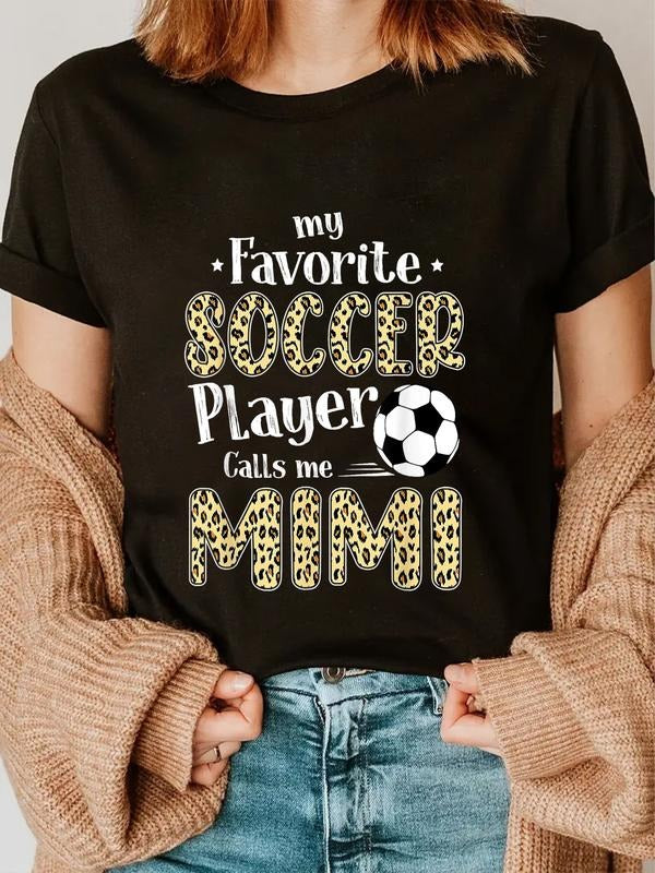 cotton My Favorite Soccer Player Calls Me Mimi Leopard T-Shirt casual Fashion graphic tees women Hoodie, Sweatshirt