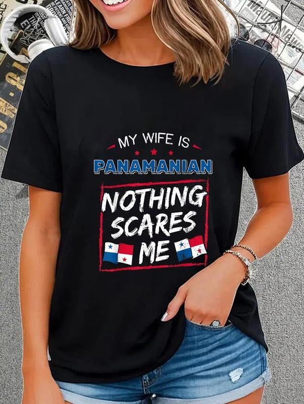 cotton My Wife Is Panamanian Nothing Scares Me Panamanian Panama T-Shirt casual Fashion graphic tees women Hoodie, Sweatshirt