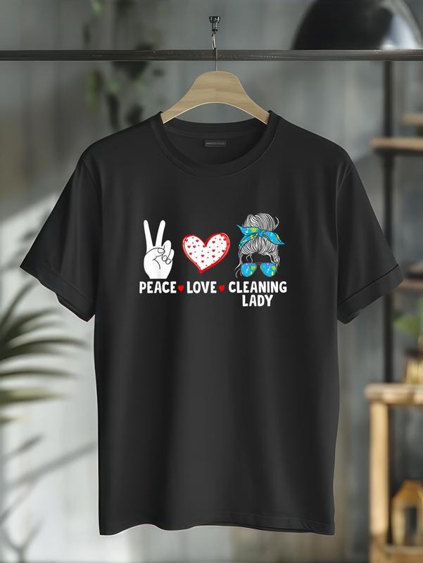 cotton Peace Love Cleaning Lady Housekeeping Housekeeper T-Shirt casual Fashion graphic tees for women Hoodie, Sweatshirt