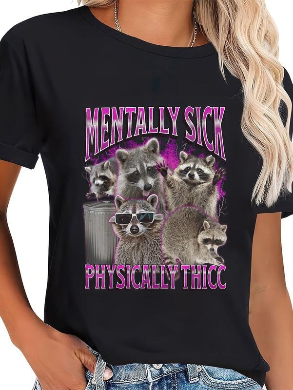 cotton Physically Thicc Funny Raccoon Meme Bootleg Graphic 90s T-Shirt casual Fashion graphic tees for women Hoodie,...