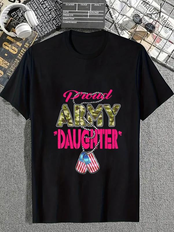 cotton Proud Army Daughter US Flag Camo Dog Tags Military Child T-Shirt casual Fashion graphic tees for women Hoodie,...