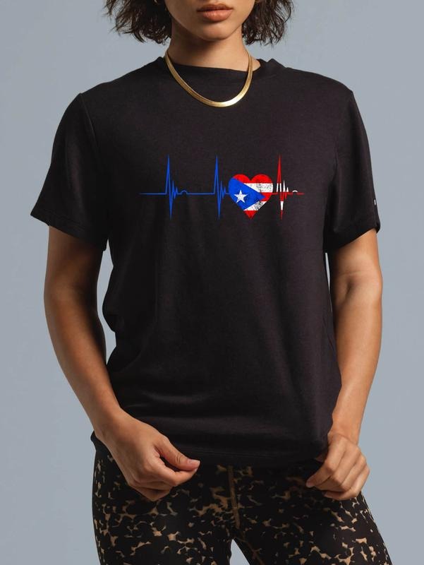 cotton Puerto Rico Heart Puerto Rican Heartbeat ECG Pulse Boricua T-Shirt Fashion printing Tshirt for women Hoodie,...