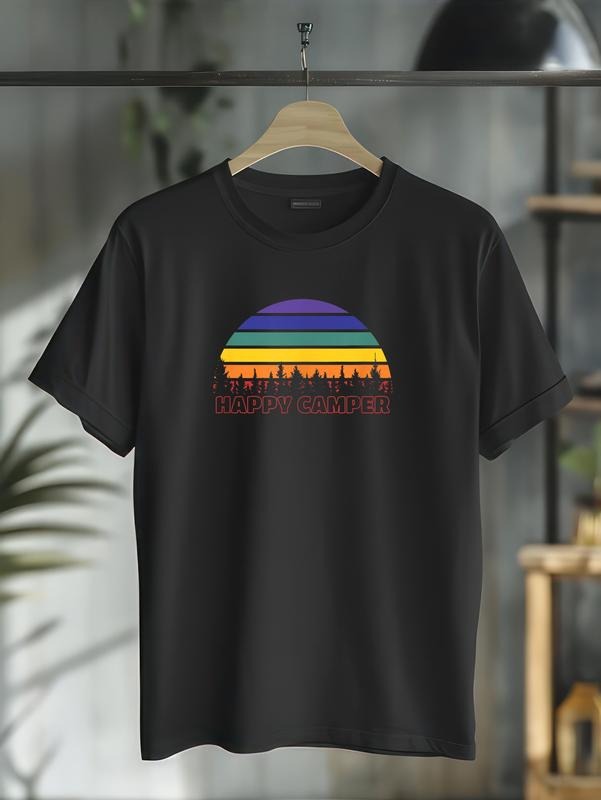 cotton Rainbow Happy Camper Sunset Gay Pride Camping Lover T-Shirt casual Fashion graphic tees for women Hoodie, Sweatshirt
