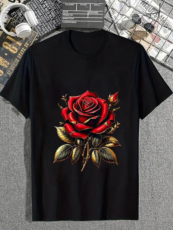 cotton Red Rose Red and Gold T-Shirt casual Fashion graphic tees for women Hoodie, Sweatshirt | HypeCrazeTee.com