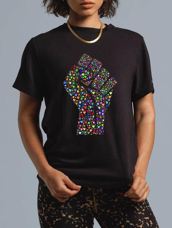 cotton Resist Fist T-Shirt Rainbow Hearts Love T-Shirt casual Fashion graphic tees women Hoodie, Sweatshirt