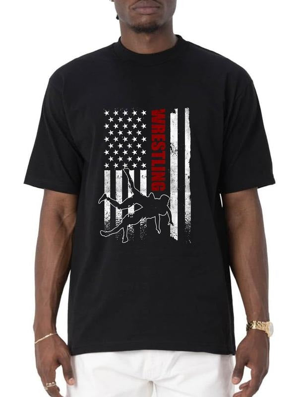 cotton Retro American Wrestling Apparel US Flag Wrestling T-Shirt casual Fashion graphic tees women Hoodie, Sweatshirt