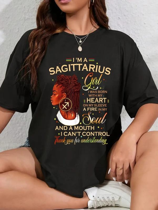 cotton Sagittarius Girl Afro Locs Girl Zodiac Signs Birthday Gift T-Shirt casual Fashion graphic tees for women Hoodie,...
