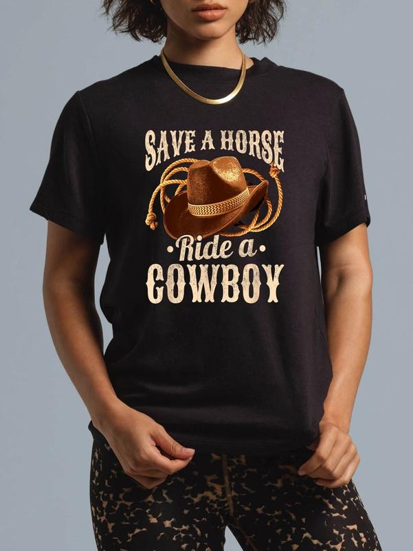 cotton Save a Horse Ride a Cowboy, Funny Cowgirl Cowboy T-Shirt casual Fashion graphic tees for women Hoodie, Sweatshirt