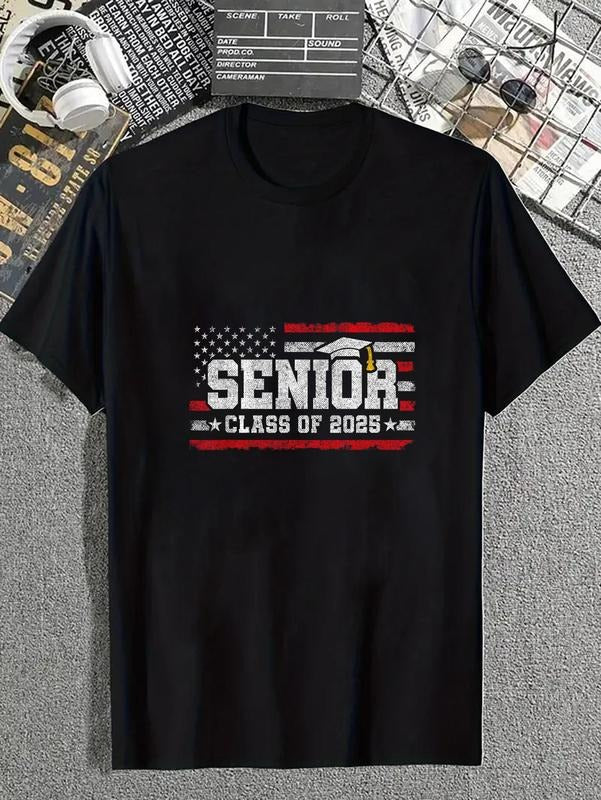 cotton Senior Class 2025 Graduation - American Flag - Senior 2025 T-Shirt casual Fashion graphic tees women Hoodie,...