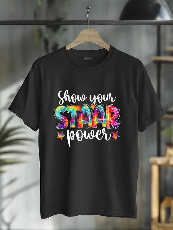cotton Show Your STAAR Power Tie Dye Teacher Testing Exam Test Day T-Shirt casual Fashion graphic tees women Hoodie,...