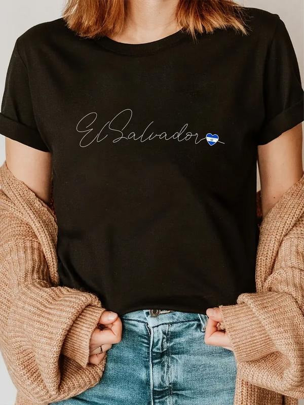 cotton Simple Love El Salvadorian Flag Heart on El Salvador T-Shirt casual Fashion graphic tees women Hoodie, Sweatshirt