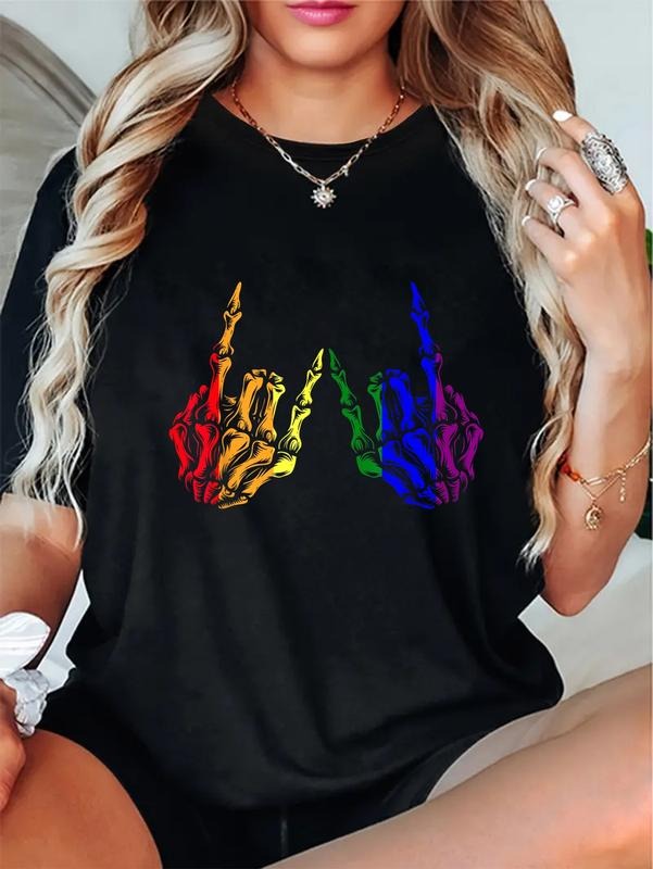 cotton Skeleton Rock Hand LGBT-Q Cool Rainbow Flag Gay Pride Ally T-Shirt casual Fashion graphic tees for women Hoodie,...