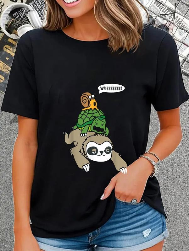 cotton Sloth Turtle Snail Piggyback Animal Running Wild T-Shirt casual Fashion graphic tees for women Hoodie, Sweatshirt